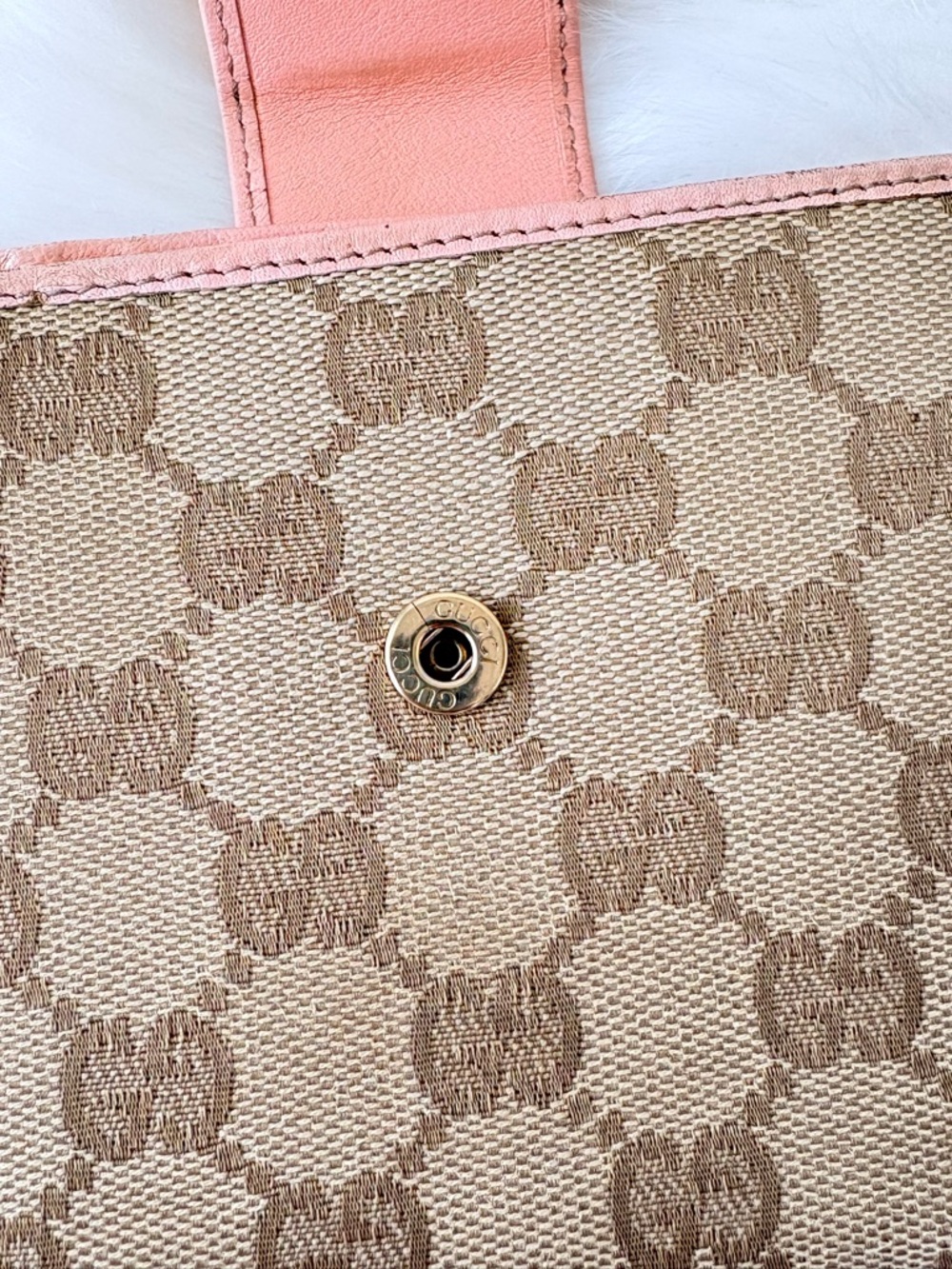 Gucci Beige and Pink Monogram Bifold Wallet with Gold Hardware - Picture 14 of 16